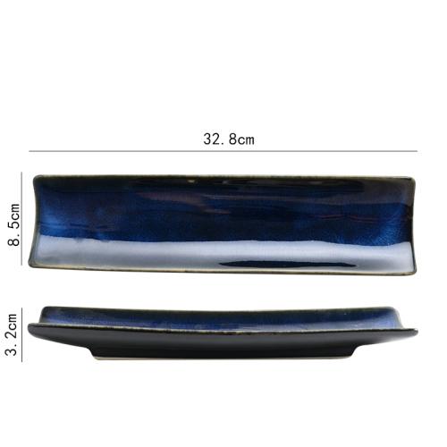 Ceramic Kiln Sushi Plate Flat Cake Dessert Plate Japanese Sashimi Long Plate Cold Dish Flat Plate