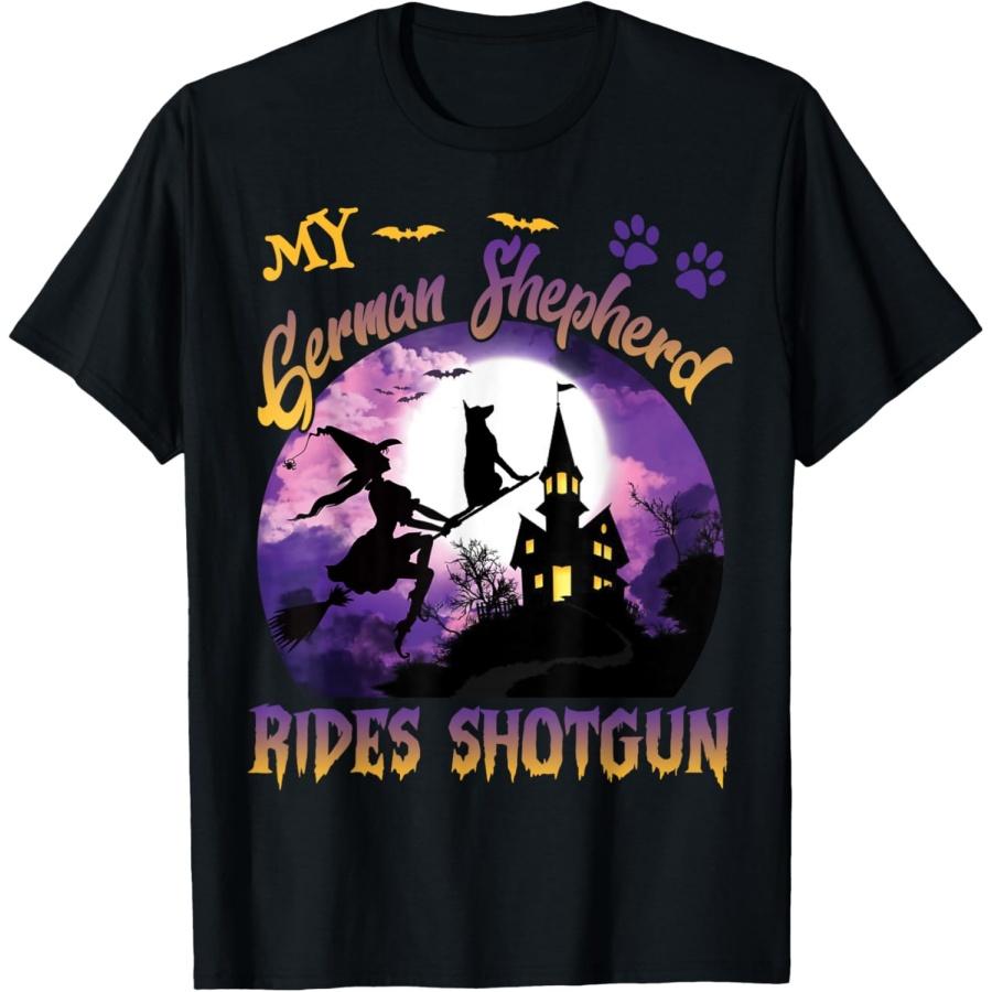 

My German Shepherd Rides Shotgun Halloween Protector Dog T-Shirt XXXXXL чёрный