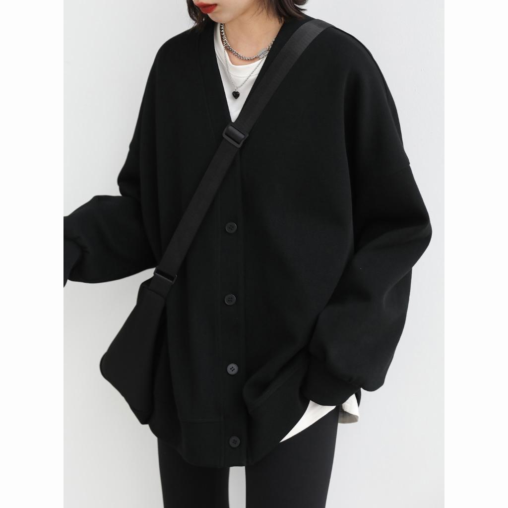 Korean Autumn Winter Women's Sports Coat Casual Loose V Neck Sweatshirt Women Thick Warm Office Lady Female