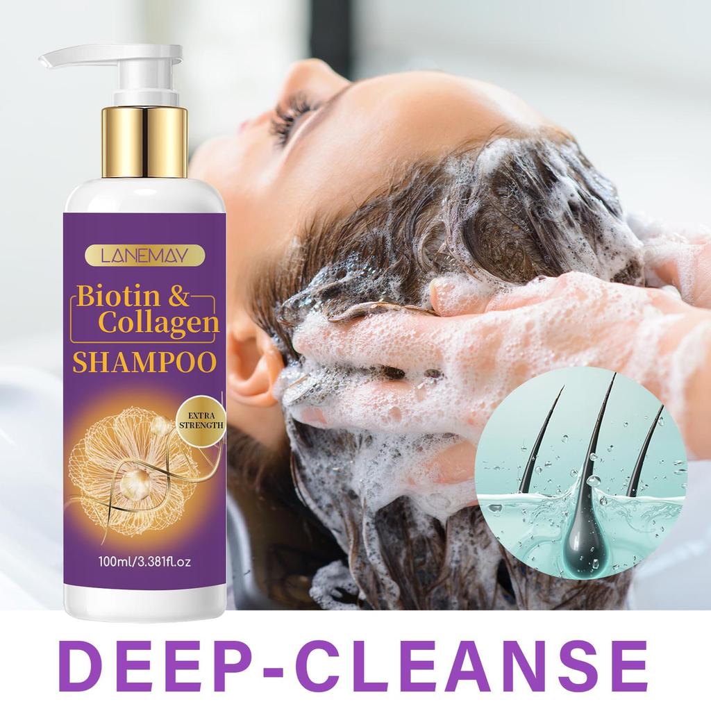 Biotin & Collagen Shampoo - Refresh Scalp and Stronger Hair Volume  - Deeply Clean & Care for all Types Hair,100ml