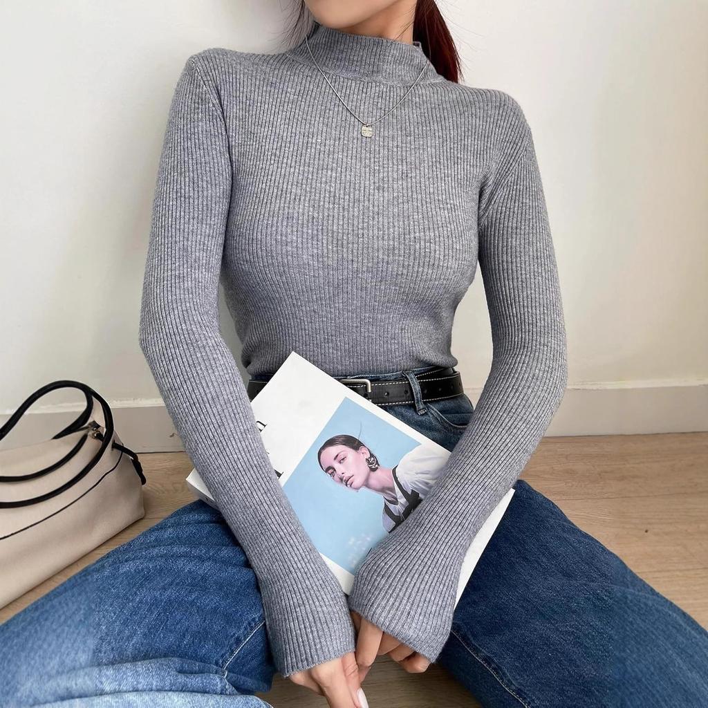 Semi-turtleneck solid color bottoming shirt women's autumn and winter 2026 new sweater long-sleeved slim-fitting middle-neck knitted sweater commuter 
