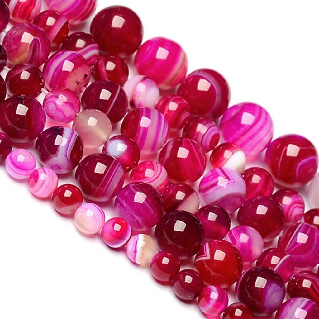 Red Striped Agate Gemstone Round Loose Spacer Beads 16'' Strand 4 6 8 10 12mm