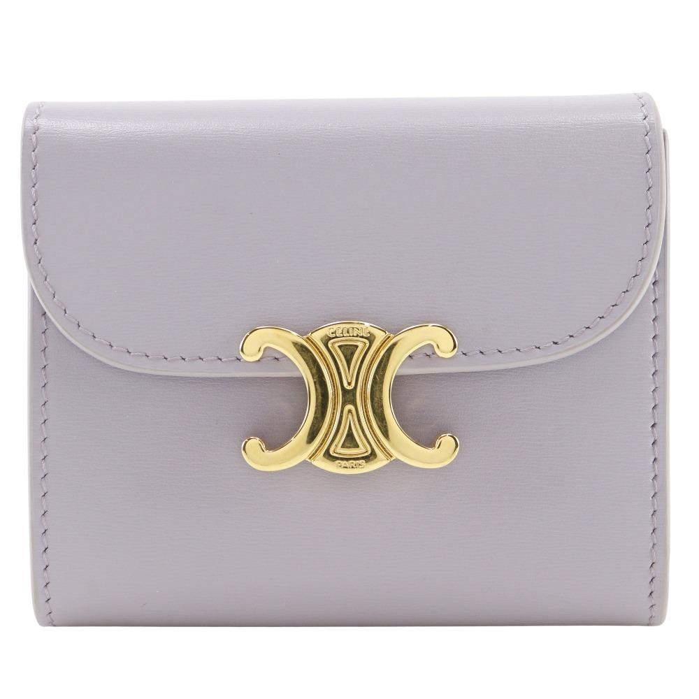 CELINE Triomphe Tri-fold wallet Small flap wallet Compact wallet purple leather Women Used