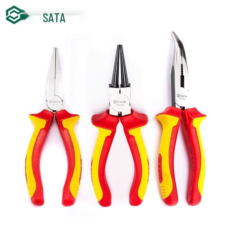 SATA 70111/70161 Insulated High-Voltage Flat, Round, and Bent-Nose Pliers for Electricians
