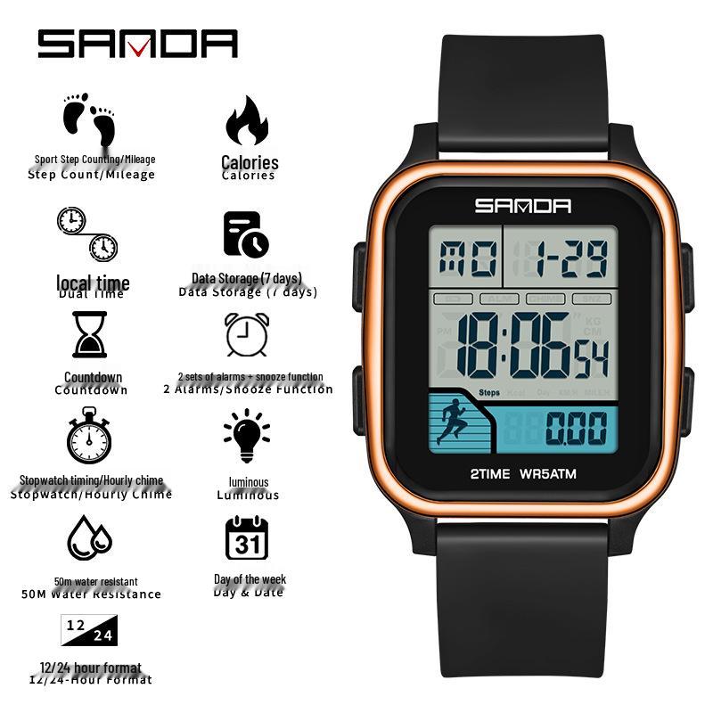 SANDA Trend Multifunctional Sports Watch for Students - Calorie Counter & Dual Alarms