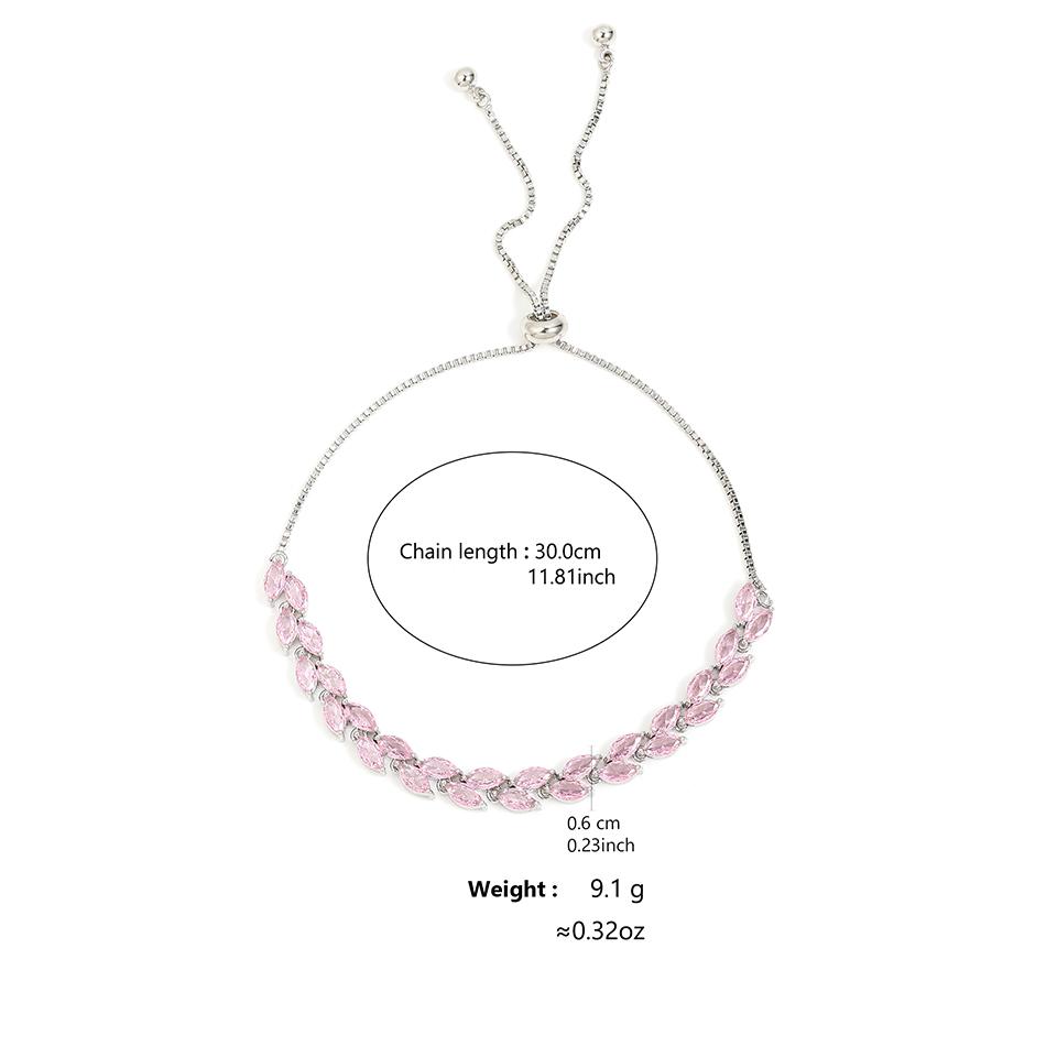 ZAKOL Shiny Pink Marquise Leaf Zircon Adjustable Charm Bracelet for Women Exquisite Wedding Engagement Zircon New Colors