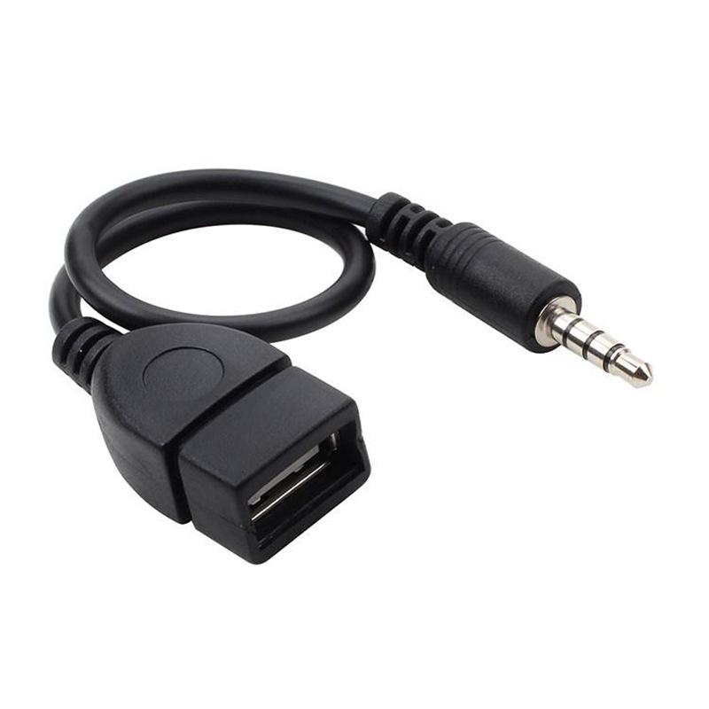 Car AUX to USB Audio Adapter: 3.5mm Male to USB Female OTG Cable for Flash Drive and MP3