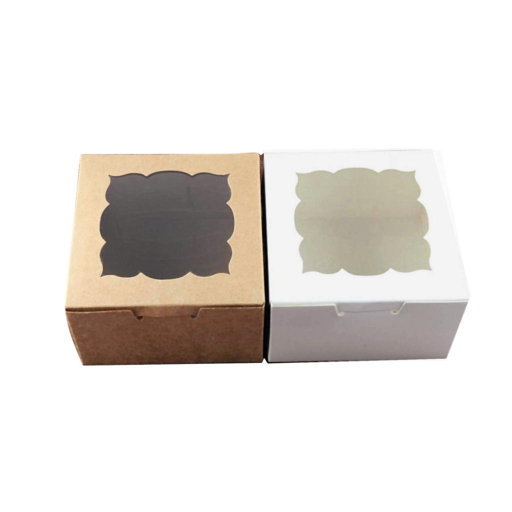 10pcs Brown Paper Gift Wrap Boxes Wedding Party Cookies and Candy Cake Boxes Transparent PVC Windows