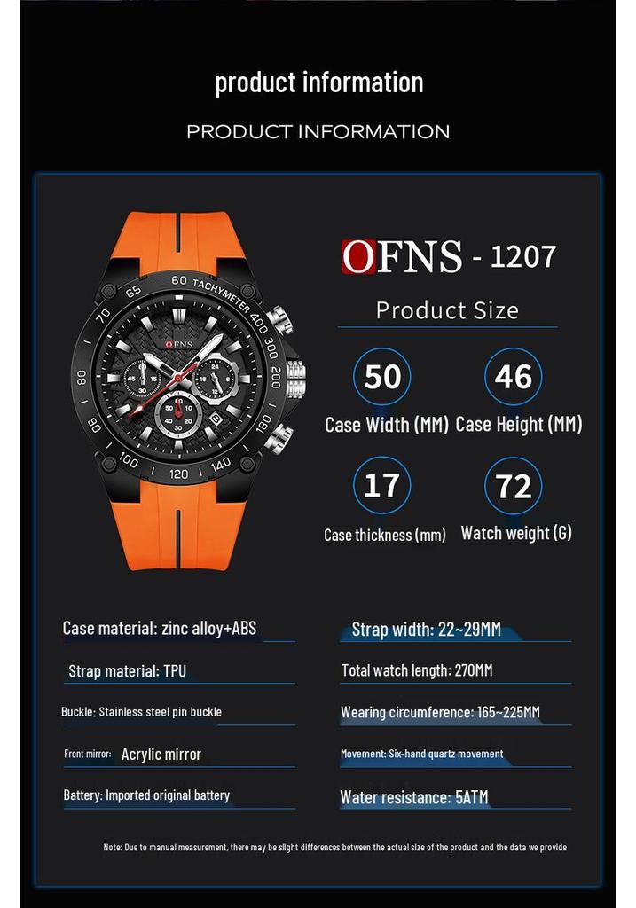 Oufanni Men's Quartz Watch - Fashionable, Waterproof, Luminous, Trendy Sports Design with Calendar & Small Seconds Hand