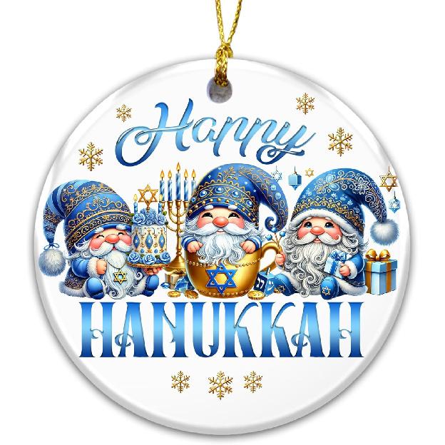 Happy Hanukkah Ornament – White Elephant Gift with Menorah, Star of David & Gifts – Je Festival of Lights Ornament, Hanukkah Tree or Home Décor,