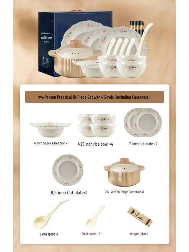 KANGMO French White Peony Ceramic Dining Set