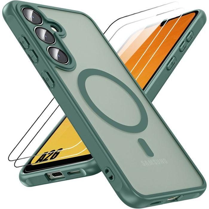 Coque de protection - BOOLING - pour Samsung Galaxy A26 5G - Silicone et PC Antichoc - Vert Nuit - 2 Verres Trempés