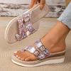 Fashion Printed Wedge Sandals for Women Ring Toe Double Buckle Platform Slippers Woman Summer Lightweight Non Slip Beach Sandals