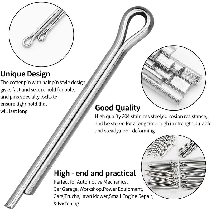 150/230/340PCS Split-Pins / Split Cotter Pins Stainless Steel A2-Marine Grade (304) +Box Steel Hard Case Link Assortment