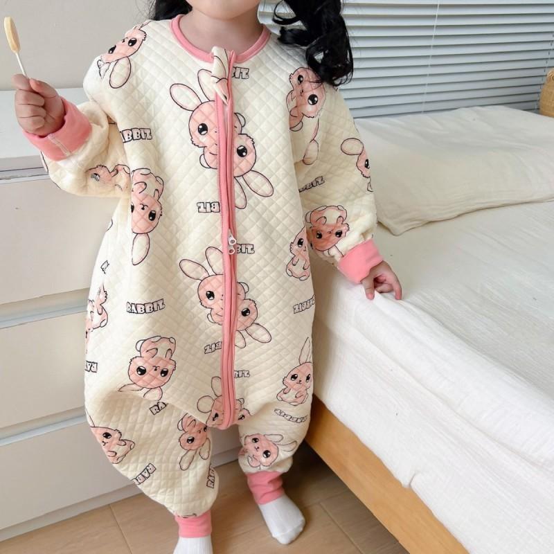 Kids Winter Warm Zipper Footed Pajamas With Cotton Padding Toddler Sleepwear Ages 1-5 Years