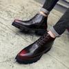 2024 Patent Leather Glossy High Top Pointy English Style Inside Heightening Men's Shoes Zipper Rivets Casual Leather Shoes