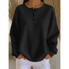 Plus Size Women Waffle Knit Long Sleeve Top, Solid Color Henley Neck Button Loose Pullover, Ladies Casual Daily