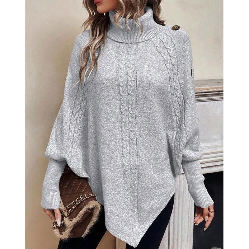 Damen S Herbst Winter Gestrickter Umlegekragen Fledermausärmel Umhang Pullover