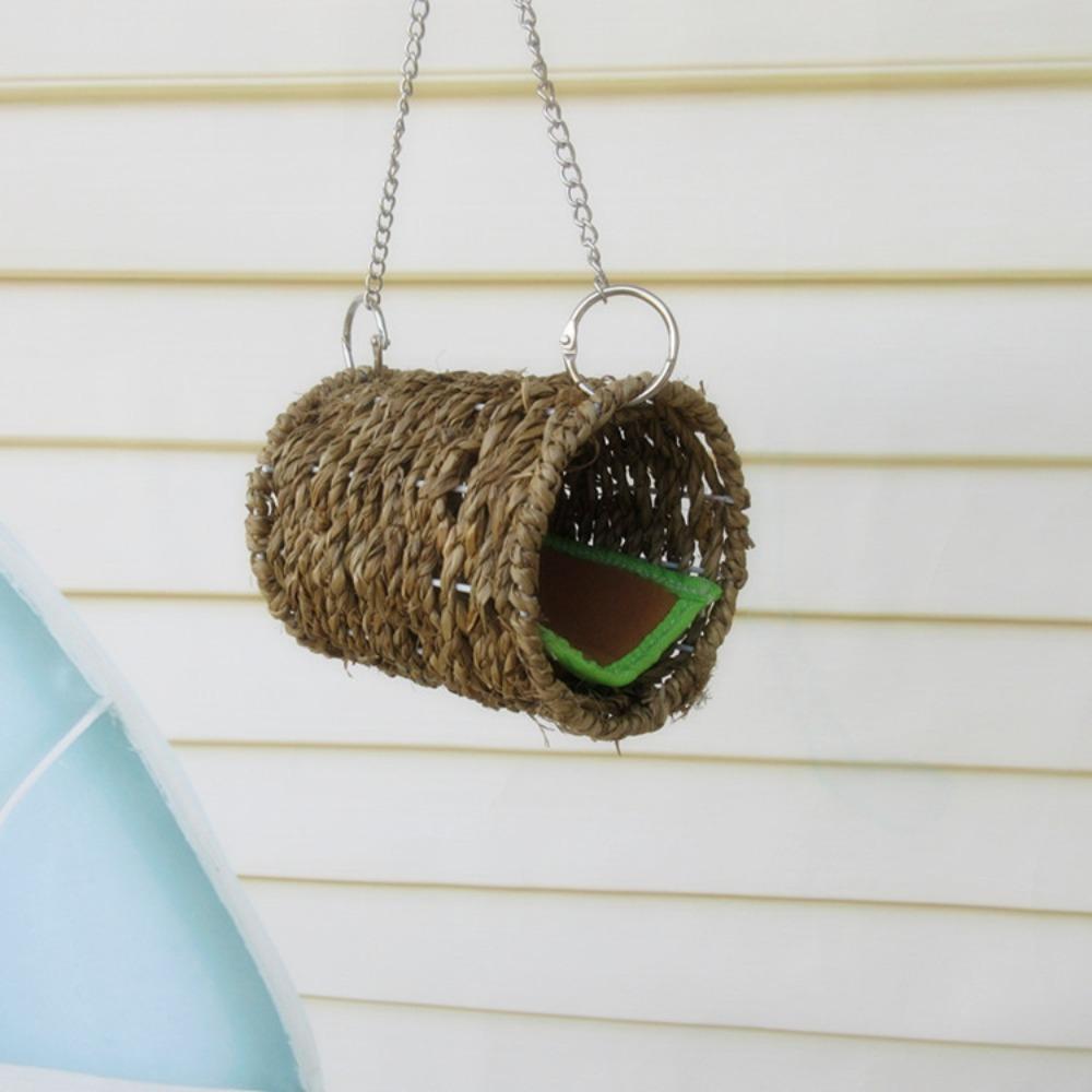 Grass Bird Nest Wear Resistant Hanging Parrot Pet Cage Ornament Bed Grass Tunnel Hammock