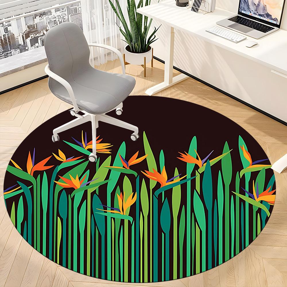 1pc Birds of Paradise Flowers Office Round Area Rug, Indoor Mat Suitable For Office, Under Office Chairs Bedroom Living Room Home Decor, Room Deco