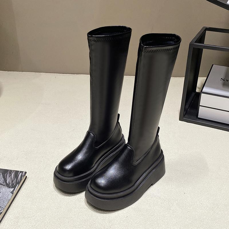 

Модные женские элегантные ботинки однотонного цвета для улицы 2024 года, горячая распродажа, новые осенне-зимние износостойкие женские туфли длиной до колена 37 чёрный