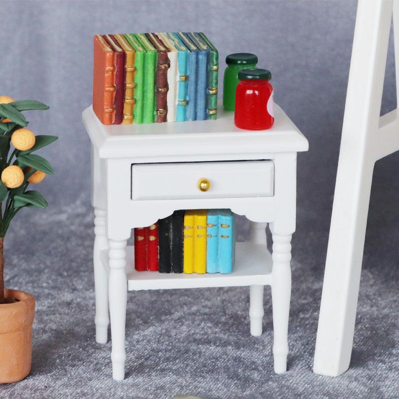 1:12 Miniature Dollhouse Bedroom White Bedside Table Model