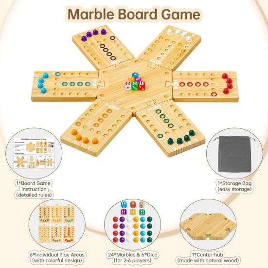 Marble Board Game Kit Eco-friendly Compact Portable Easy to Use Classic Strategy Wooden Board Game Entertainment Tool