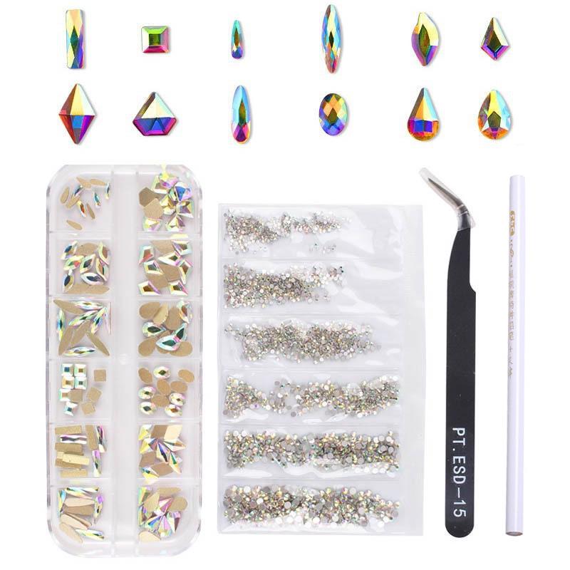 

Gold & Silver Nail Art Set: Dotting Pen, Rhinestones, Foil Paper, Color Pens, Line Ornaments in Round Box