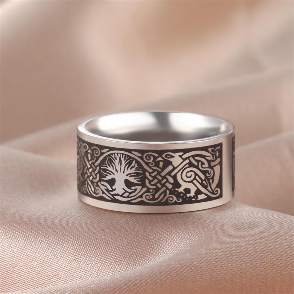 Punk Baum des Lebens Ring Edelstahl Vintage Wikinger Keltisches Knotenmuster Schmuck für Damen Herren Gothic Party Geschenk