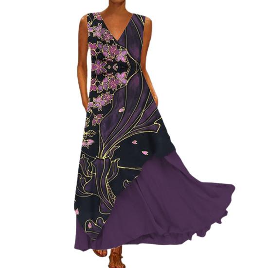 

МОДА Повседневное платье Модная удобная одежда Элегантный большой V-образный вырез Яркий для весны L фиолетовый