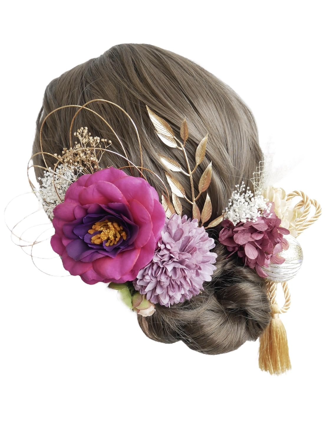 

[Lomeri] Romeri [4 Colors Available] Camellia Hair Ornament, Dried Flower, for Coming-of-Age Ceremony, Graduation Ceremony, Wedding, Hakama (Purple)