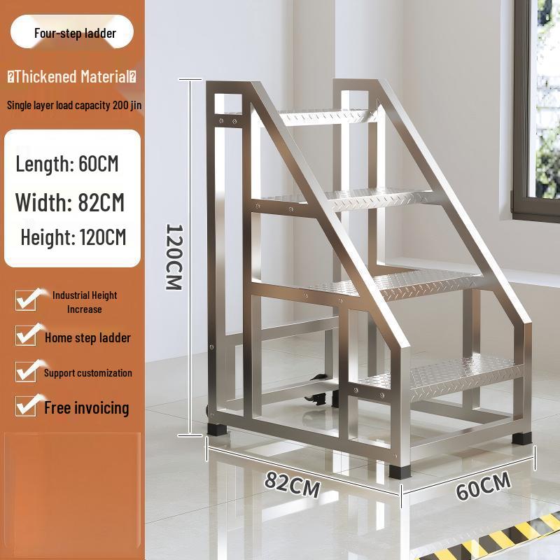 Movable Industrial Household Ladder with Wide Steps & Handrail - 3 or 4 Steps for Outdoor Use