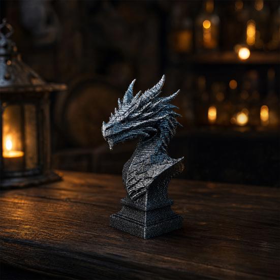 3D Printed Ancient Dragon Bust Sculpture, Realistic Scales & Spikes, One-piece Molding Decor with Multiple Colors, Compact Ornament for Living Room