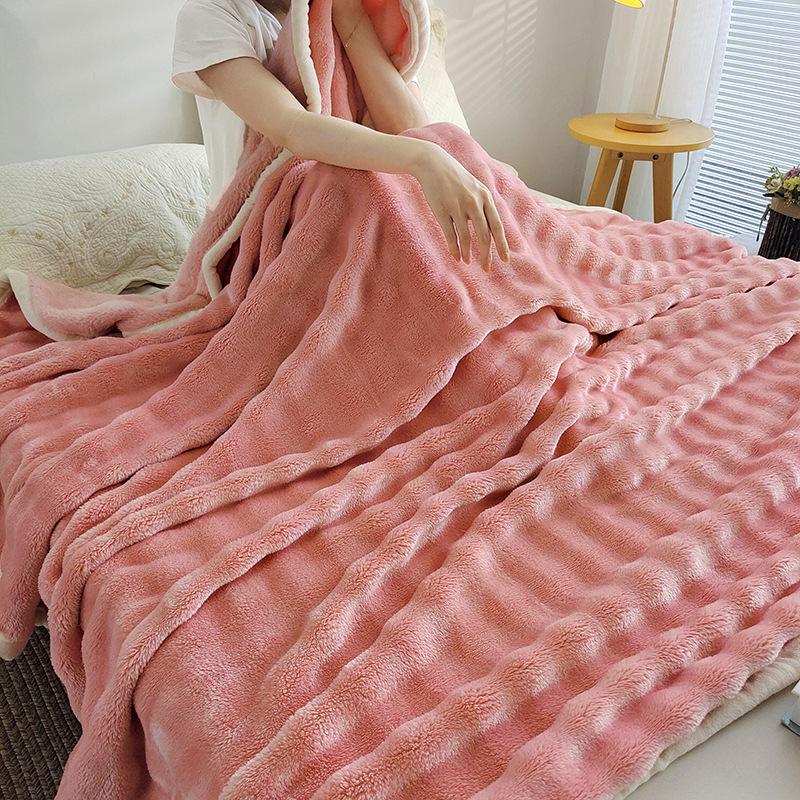 Double-Sided Thickened Fleece Blanket - Rabbit Hair & Coral Fleece Nap Blanket