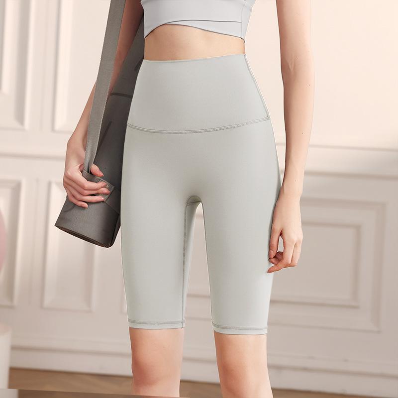 Sports shorts 2025 double-sided brocade nude fitness medium pants high waist slim peach hip sports five-point tight yoga pants women