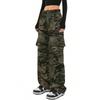 Pantalones Cargo de Tiro Medio para Mujer Pierna Ancha Corte Holgado Pantalones de Camuflaje Multibolsillos Streetwear Poliéster Pantalones Largos