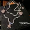 Papalacha Peach Blossom Gem Necklace, Rich Daughter Gold, Plated With 18K Gold, Rich Flower Zircon Earring Set.