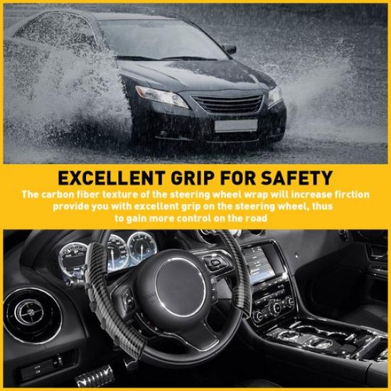 Pair Carbon Fiber Car Steering Wheel Booster Cover No-Slip Accessories 37-39cm