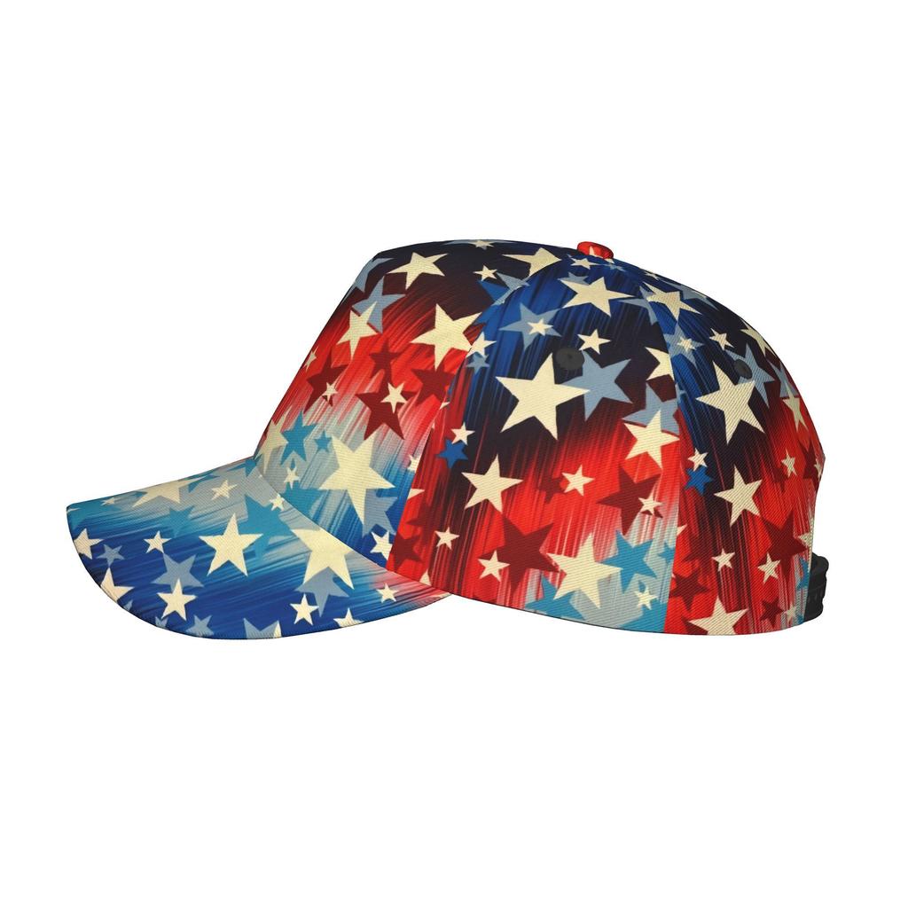 American Patriotic Star Print Baseball Cap, Adjustable Red White Blue Trucker Hat Outdoor Sun Protection Cap for Men Women