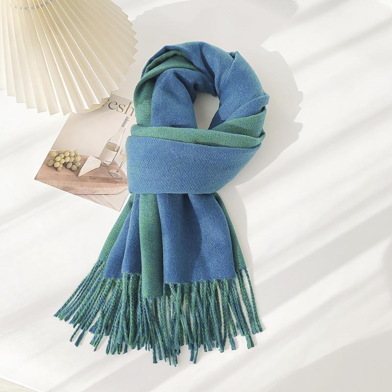 Double-Sided Solid Color Imitation Cashmere Scarf with Tassels – Cozy Korean Autumn/Winter Fashion for Students
