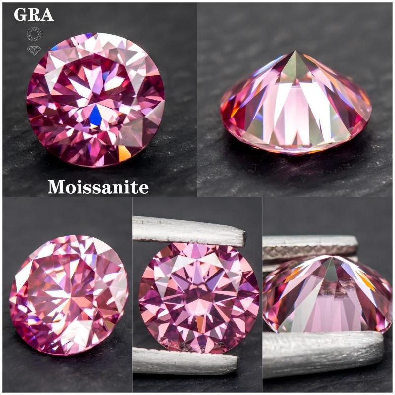 Růžový kulatý moissanitový diamant pěstovaný v laboratoři pro výrobu šperků DIY Materiály s tovární cenou