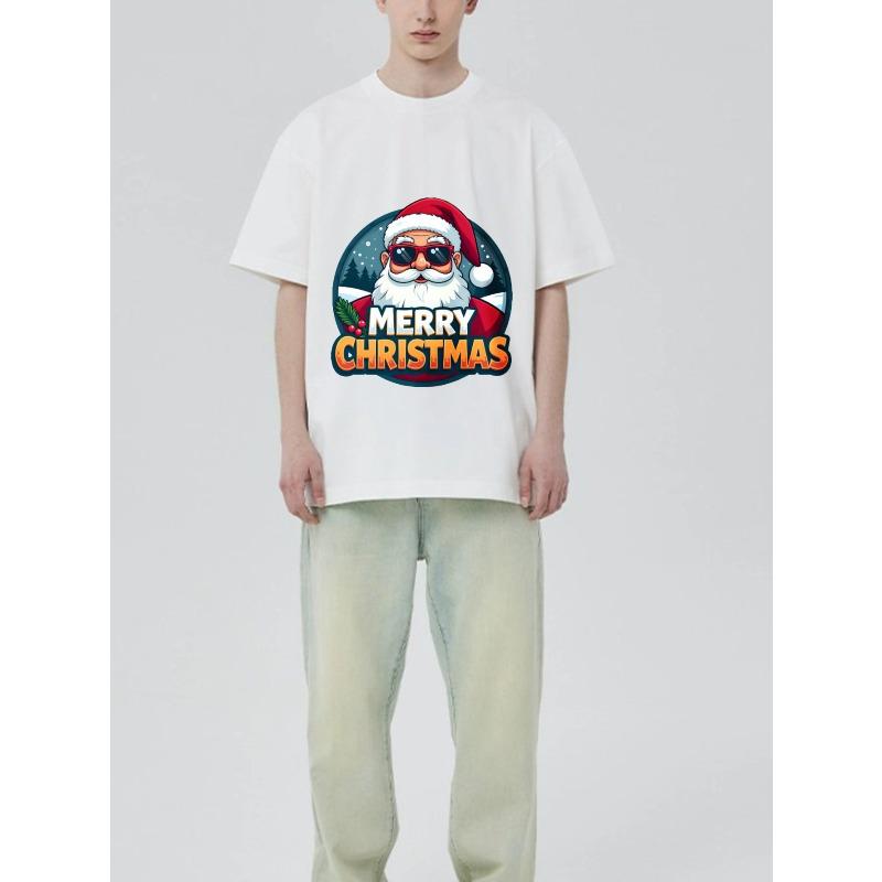 Christmas T Shirt Black Santa Claus with Sunglasses Merry Christmas Print for Holiday Party