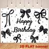 2D Minimalist Black Bow Backdrop - Monochrome Ribbon Banner for Modern Birthday Photoshoot