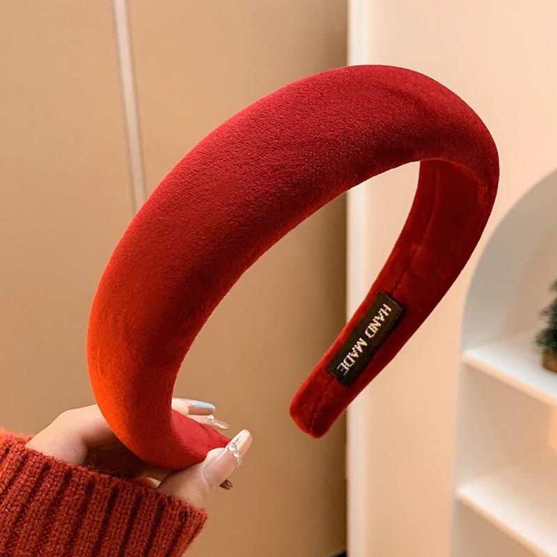 Retro Red Velvet High Crown Headband - Wide Edge Korean Influencer Style