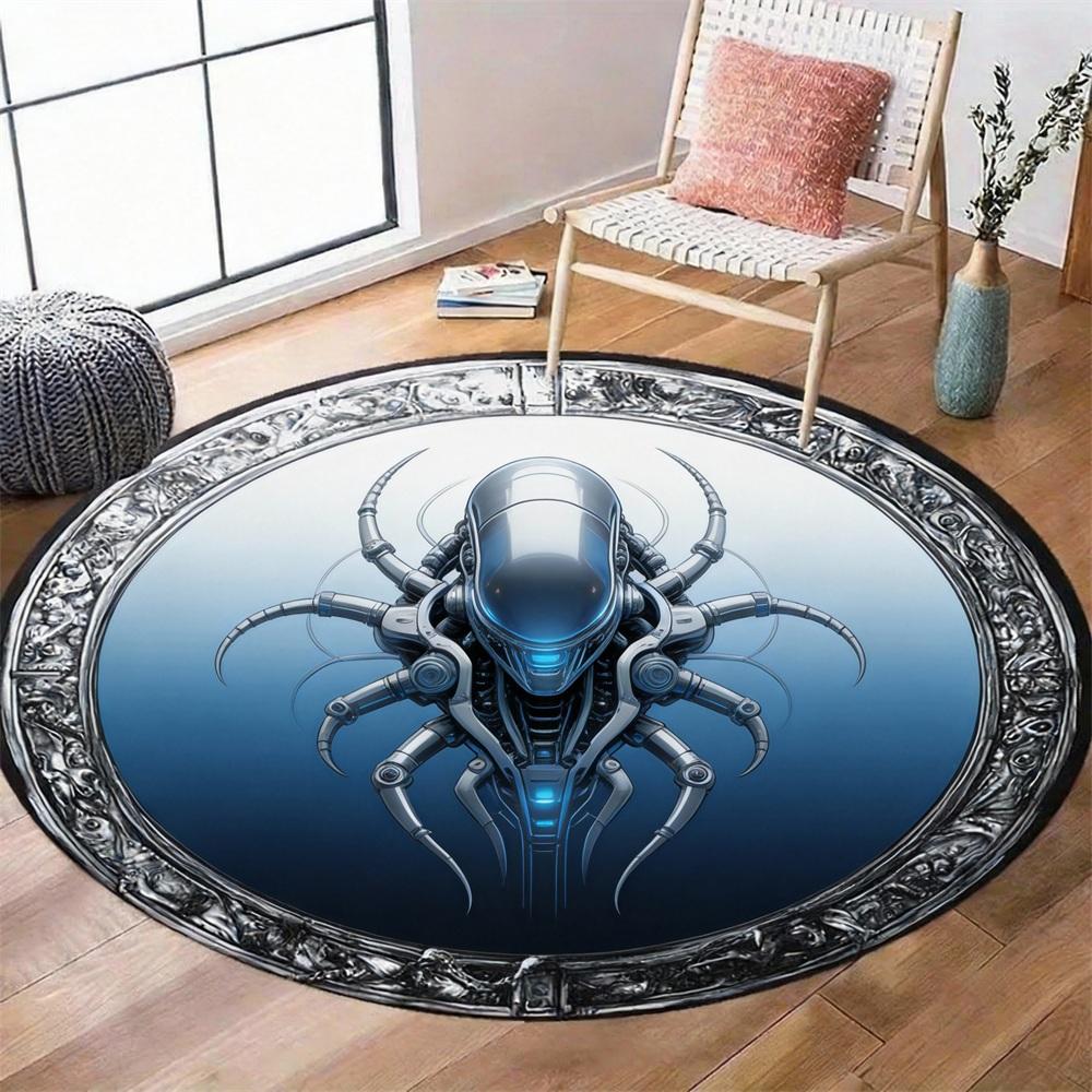 Alien Print Round Rug – Fun Bedroom Dorm Bathroom Chair Mat & Living Room Home Decor Carpet 100cmx100cm