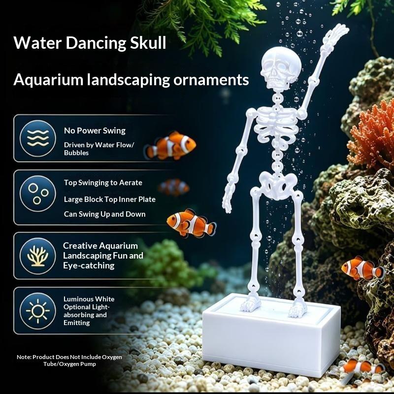 1Pcs Dancing Skeleton Aquarium Bubbler Unique 3D Printed Plastic Skull Ornament for Fish Tank Landscaping