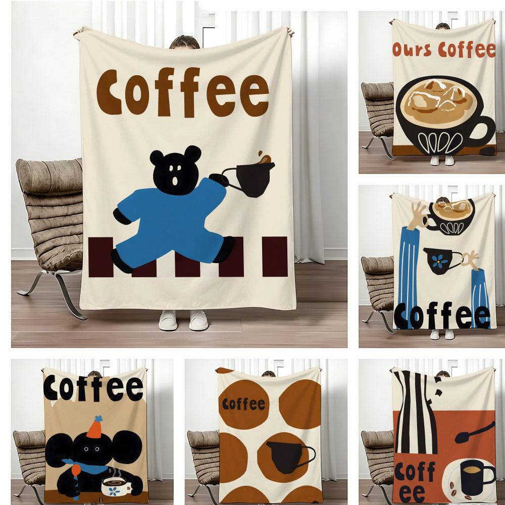 Cartoon C-Creative coffee illustration Throw Lightweight 240g Flannel Blanket Soft Skin-friendly for Summer Cooling