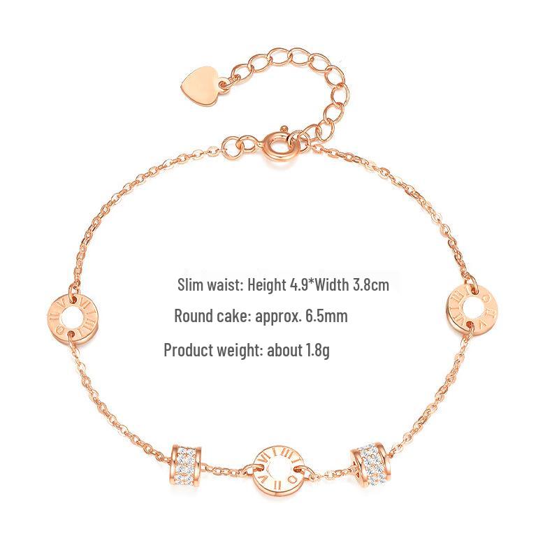 Classic Roman Numeral Slim Waist S925 Sterling Silver Bracelet for Women - Light Luxury, High-End Design. S925 Silver