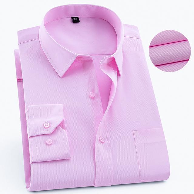 

Mens Classic Standard-fit Long-sleeve Dress Shirt with Contrast Button-Front Placket Striped /twill Formal Business Basic Shirts 41