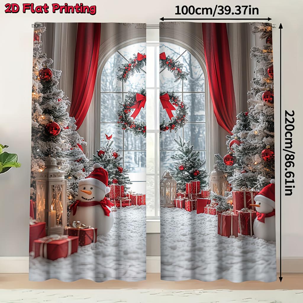 Snowman Tree Christmas Curtains 2pcs   2D Flat Print Polyester Rod Pocket Machine Washable for Living Room Bedroom Study Decor